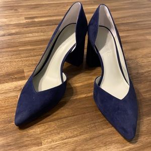 1. State Navy Suede Chunky Heels